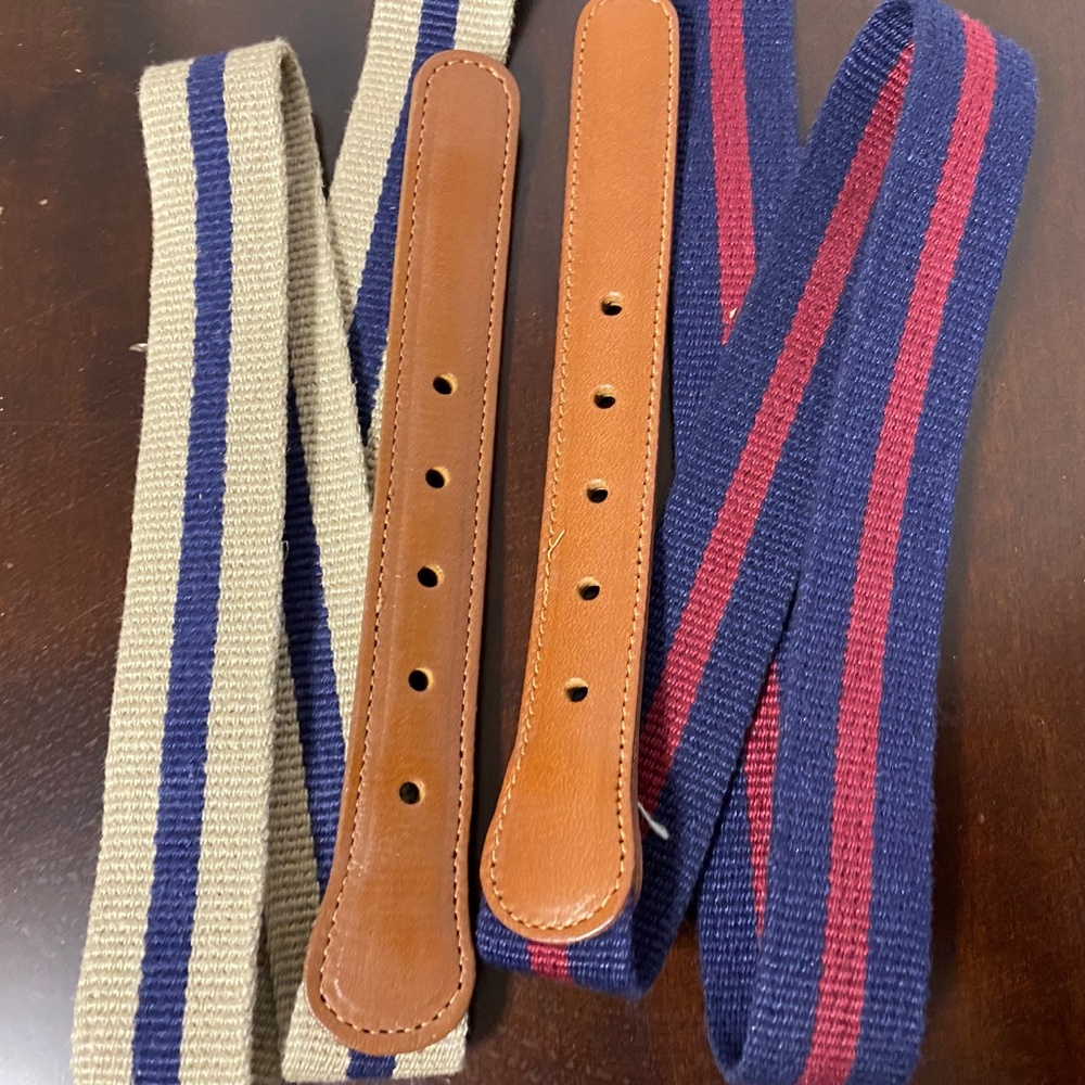 2 Vintage Coach Belt Unisex  36 Navy • Tan Natural Linen & Leather Brass - Picture 4 of 5